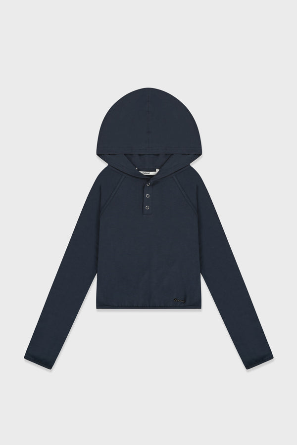 Enavant BUTTONED HOODIE TOP in the color Charcoal Navy