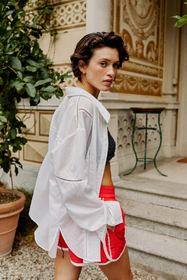 Enavant Lace trim oversized shirt in the color White Striped