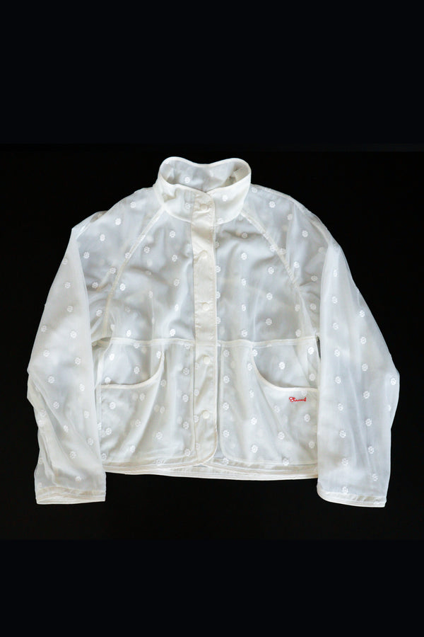 Enavant Sheer lace layered button-up windbreaker in the color Ivory