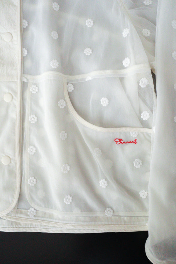 Enavant Sheer lace layered button-up windbreaker in the color Ivory