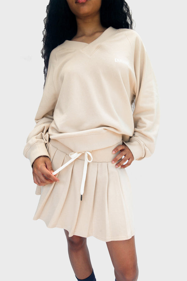 Enavant DYLAN V-NECK SWEATSHIRT in the color Coconut Beige