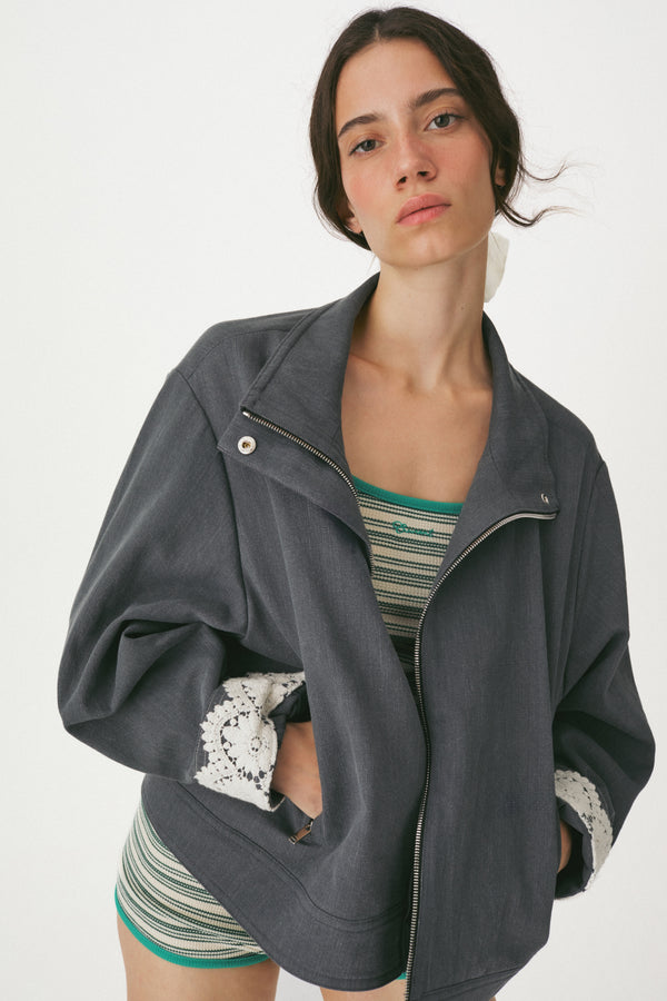 Enavant Cotton damaged lace-trim jumper in the color Charcoal