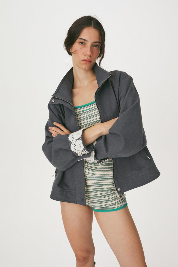 Enavant Cotton damaged lace-trim jumper in the color Charcoal