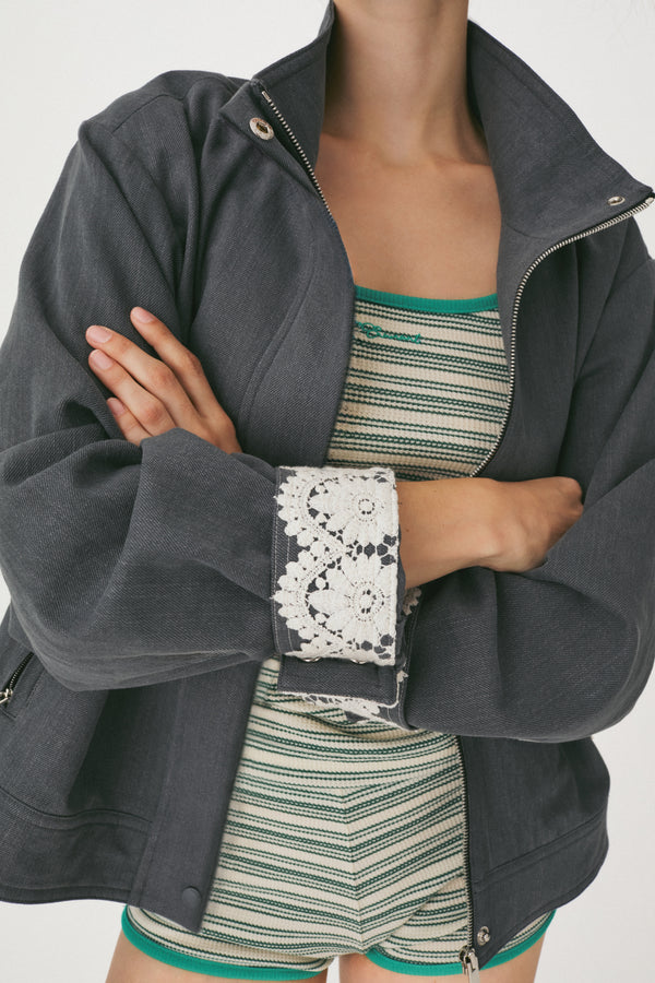 Enavant Cotton damaged lace-trim jumper in the color Charcoal