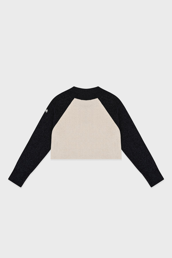 Enavant CROPPED HALF ZIP-UP KNIT TOP in the color Navy Sand