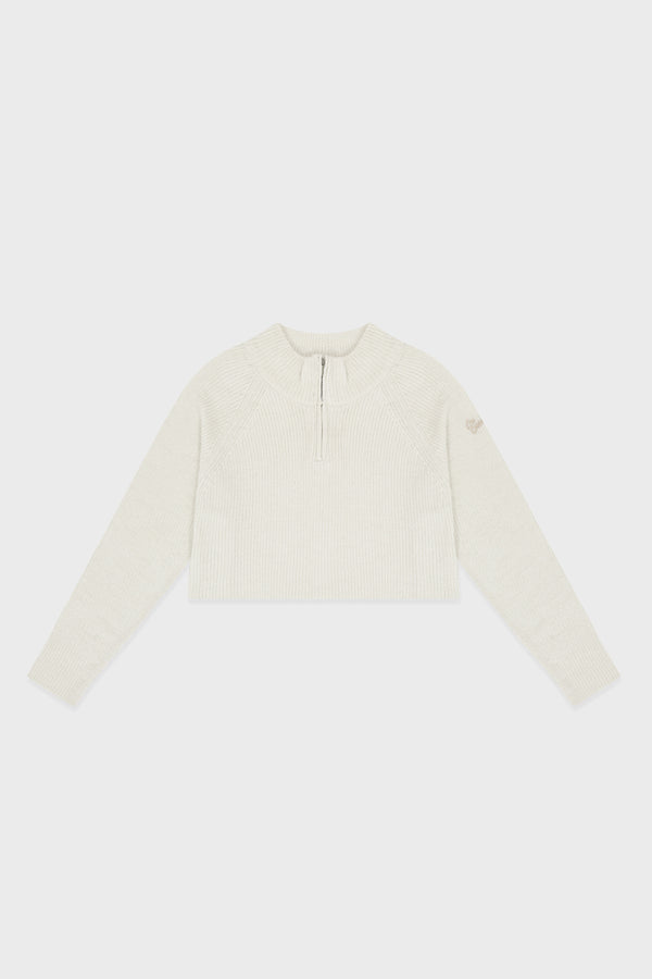 Enavant CROPPED HALF ZIP-UP KNIT TOP in the color Ivory