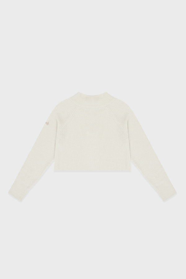 Enavant CROPPED HALF ZIP-UP KNIT TOP in the color Ivory