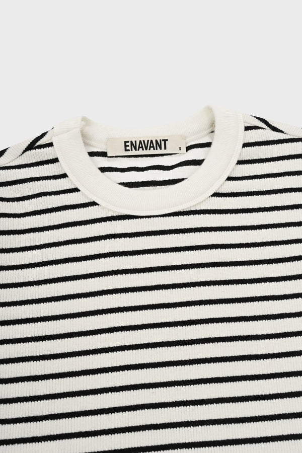 Enavant HAZE CROPPED RIBBED TOP in the color Blk-Strpd Ivory