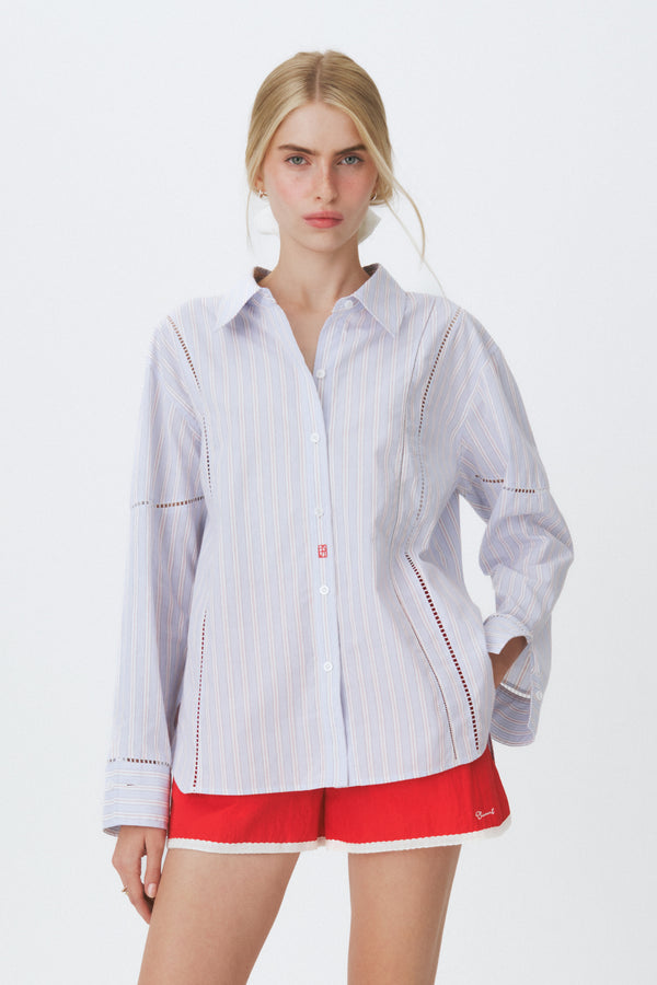 Enavant Lace trim oversized shirt in the color Blue Striped