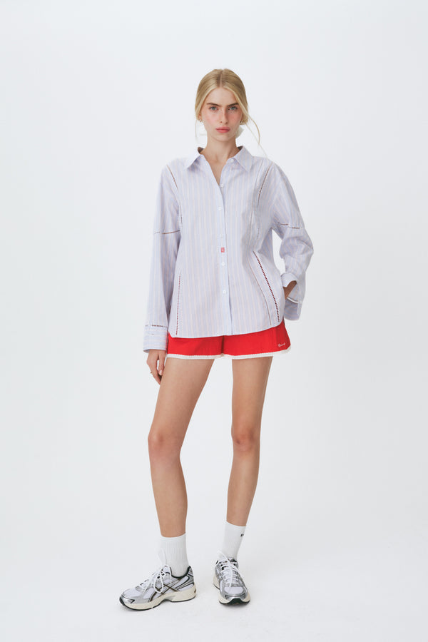 Enavant Lace trim oversized shirt in the color Blue Striped