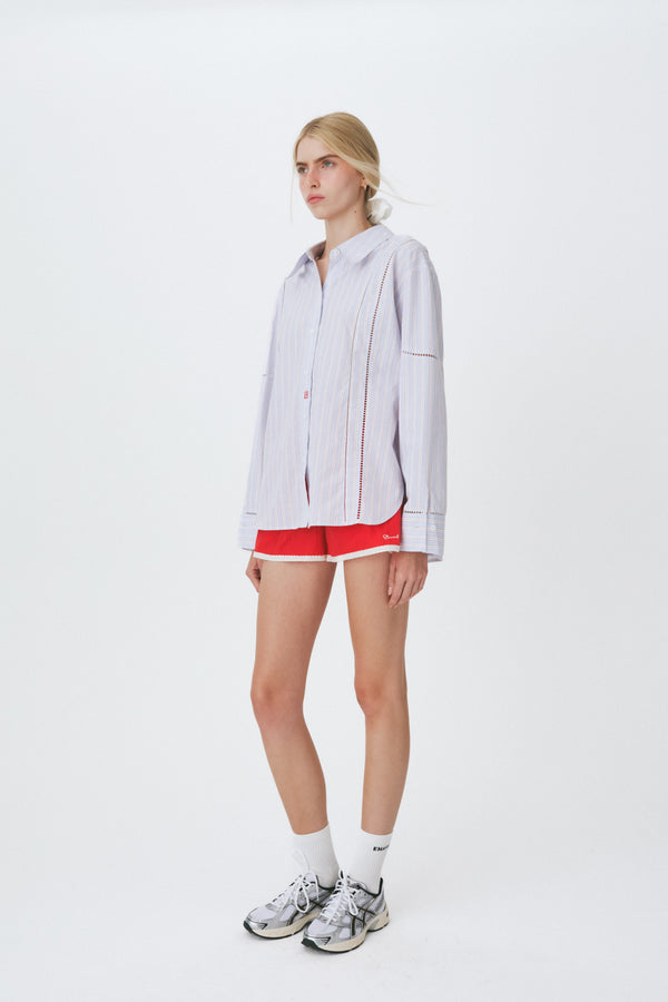 Enavant Lace trim oversized shirt in the color Blue Striped