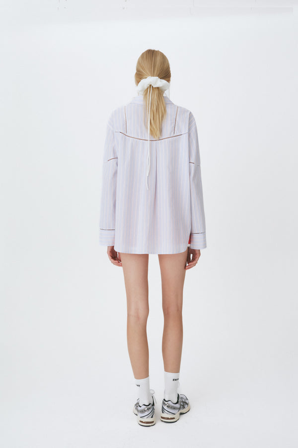 Enavant Lace trim oversized shirt in the color Blue Striped