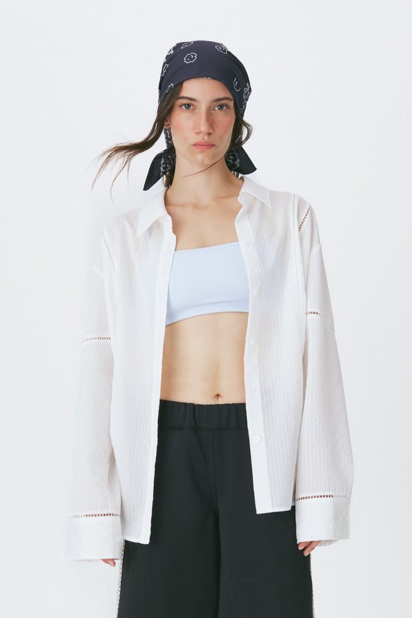 Enavant Lace trim oversized shirt in the color White Striped