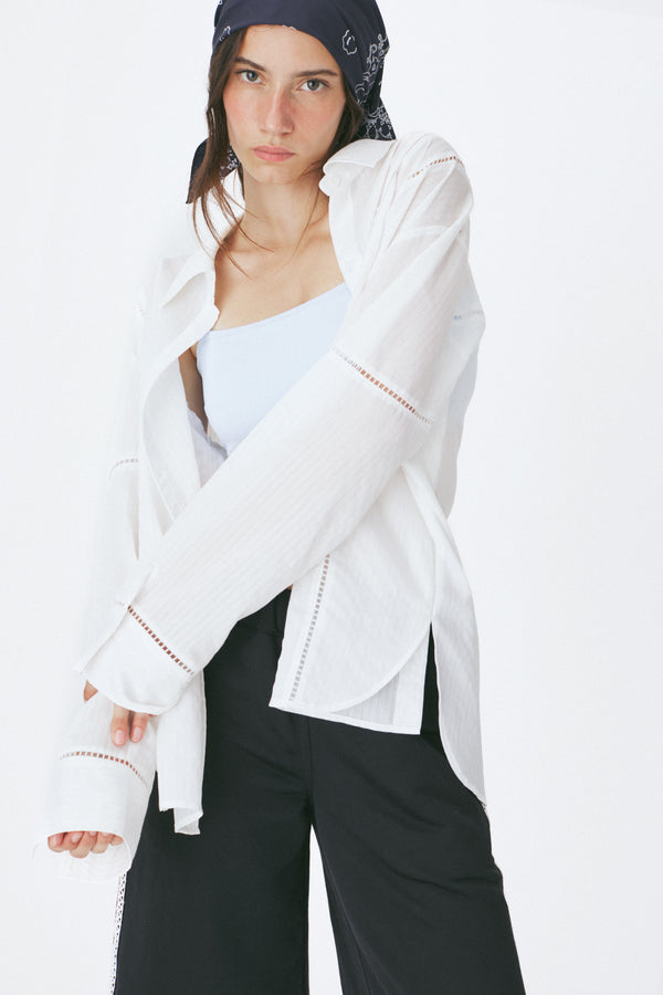 Enavant Lace trim oversized shirt in the color White Striped