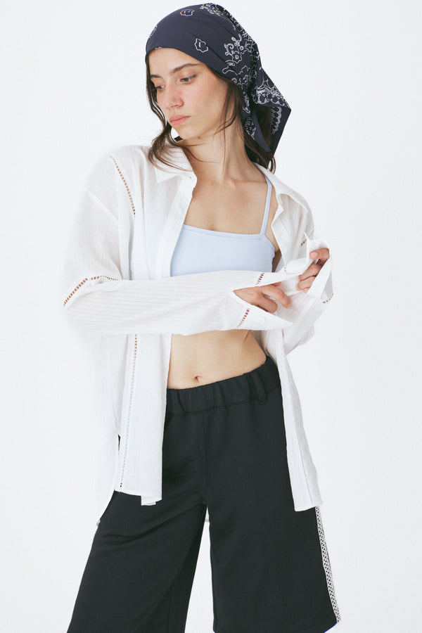 Enavant Lace trim oversized shirt in the color White Striped