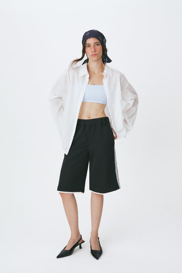 Enavant Lace trim oversized shirt in the color White Striped