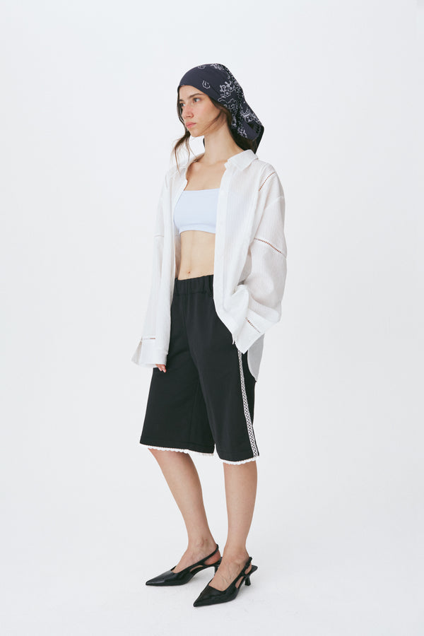 Enavant Lace trim oversized shirt in the color White Striped