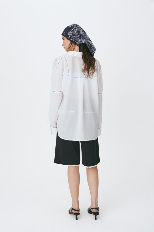 Enavant Lace trim oversized shirt in the color White Striped