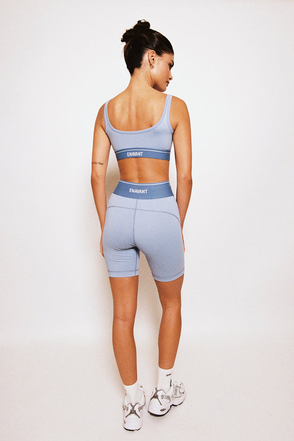 Enavant RILEY BANDED BIKER SHORT in the color BabyBlue