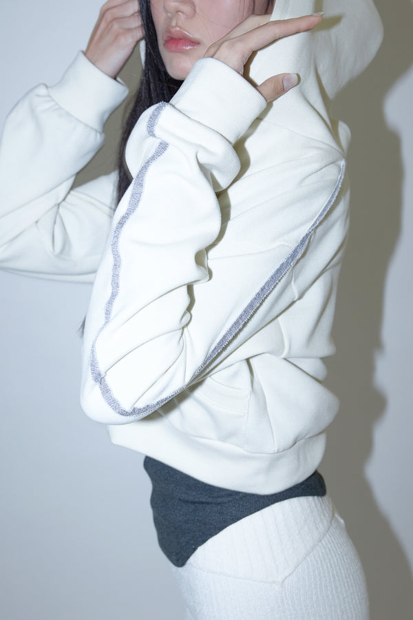 Enavant SIDE TRIM ZIP-UP HOODIE JACKET in the color Cream