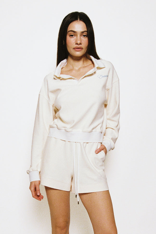 Enavant VICTORIA TERRY POLO TOP in the color Ivory